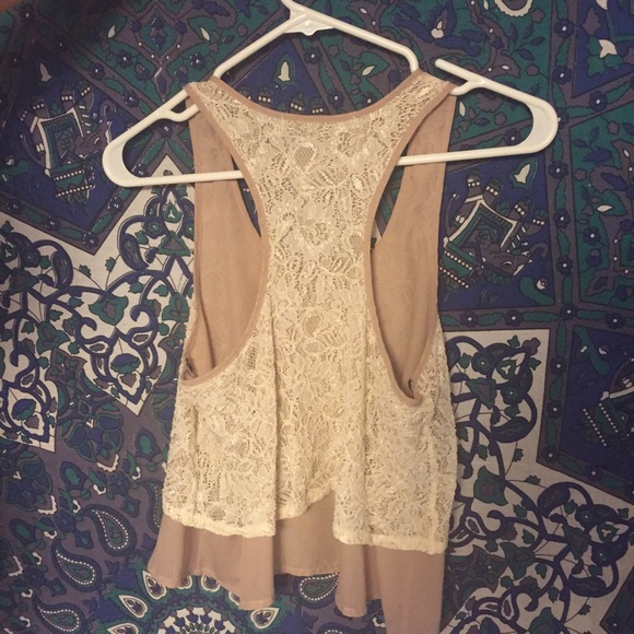 Brown and white lace racerback tank - Picture 2 of 2