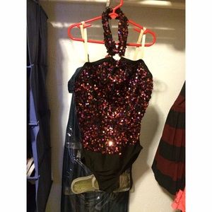 Orange and pink sparkle dance unitard