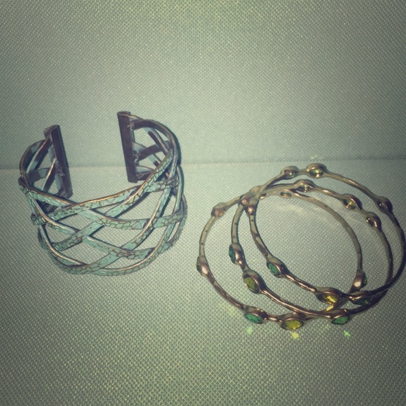 Bundle Teal Cuff Bracelet  & Bangles