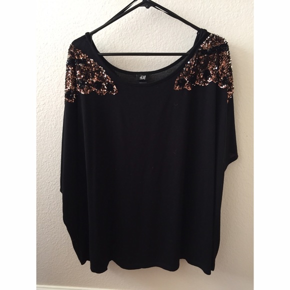 Black H&M Shirt with Butterfly Sequin Detail