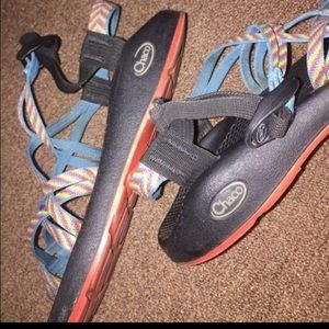 various colored striped chacos