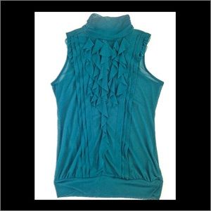 Blue green blouse with ruffles and buttons