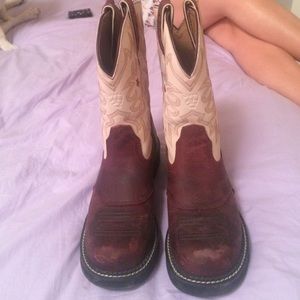 Brown and white cowgirl boots