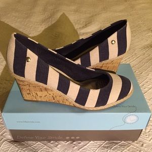 Navy/White Canvas Wedge