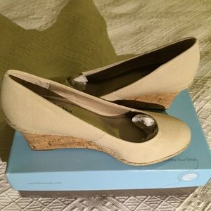 Brand New Nude Canvas Wedge
