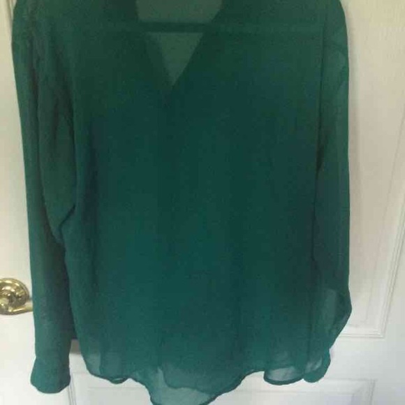 Blue/Green chiffon button up - Picture 2 of 4