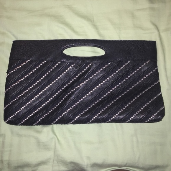 Black Zipper embellished Clutch