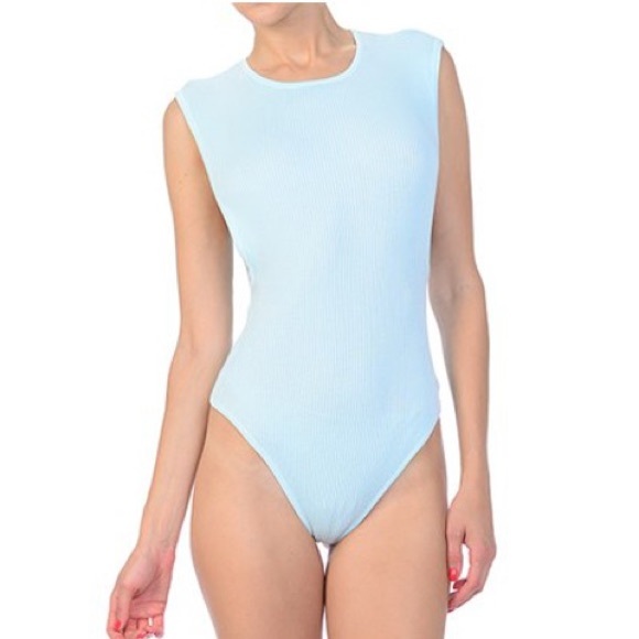 Small ribbed bodysuit leotard baby blue top