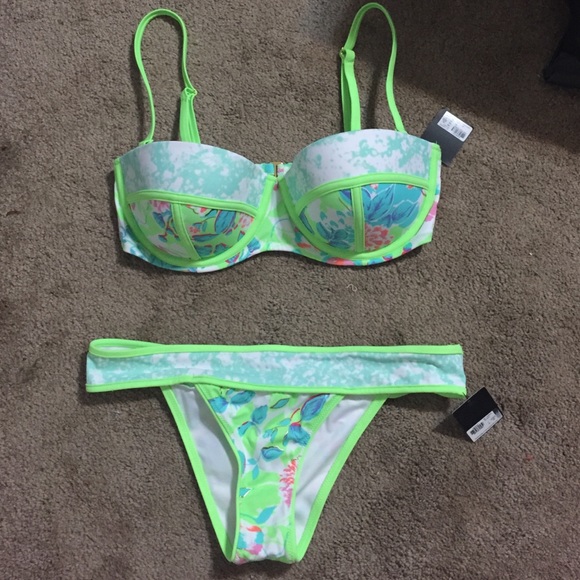 New neon green floral vs bikini