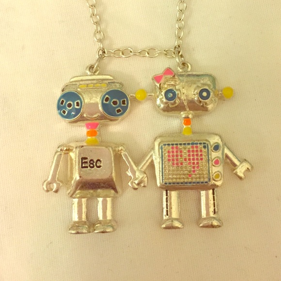 Robots in love necklace.