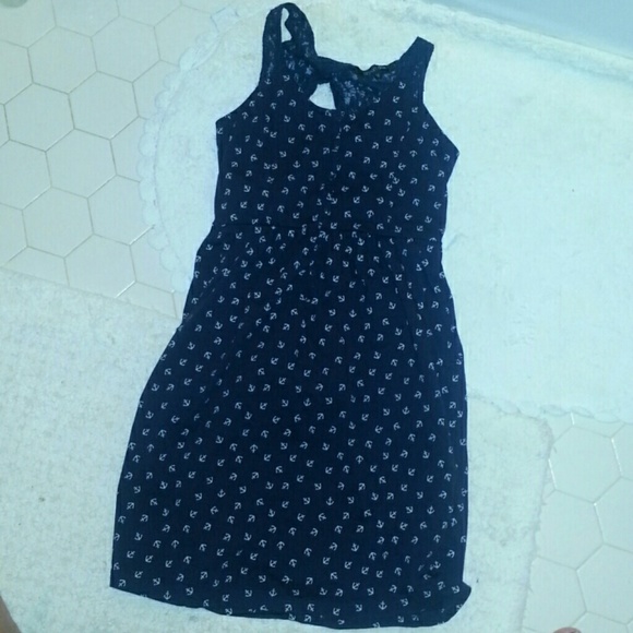 Navy anchor dress with lace back S