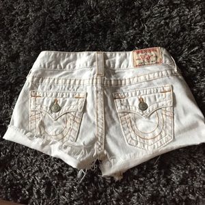 Bedazzled white true religion shorts