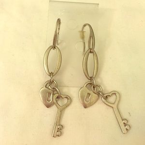 Heart shaped lock and key earrings.