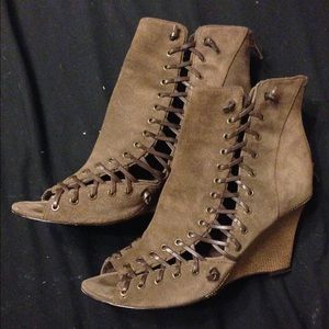 brown suede wedges