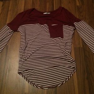 Maroon and white striped Papaya top
