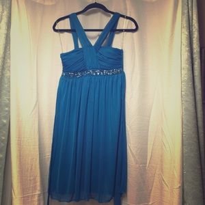 Short Turquoise party dress with crystals