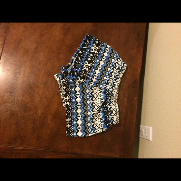 Royal blue and black Aztec shorts.