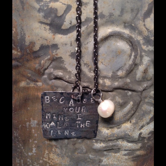 Custom metal stamped necklace.  Johnny Cash song