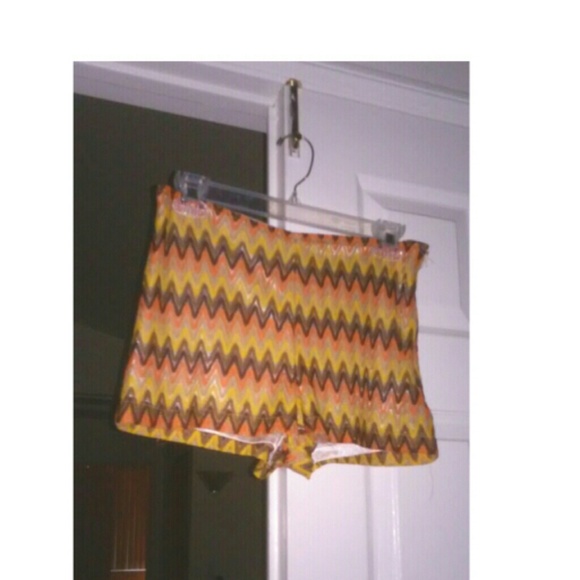 Abstract Yellow, Brown, and Orange zippered shorts