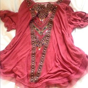 Free People maroon jeweled top