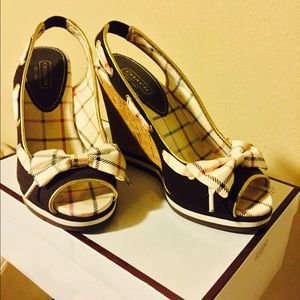 Coach canvas cork wedges size 5.5 in brown