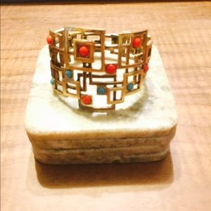 Cuff bracelet with turquoise & coral