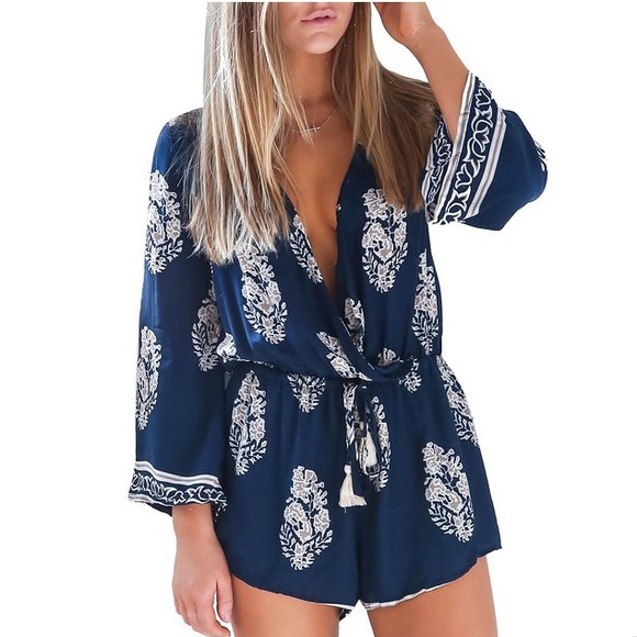 Navy Blue Boho Romper