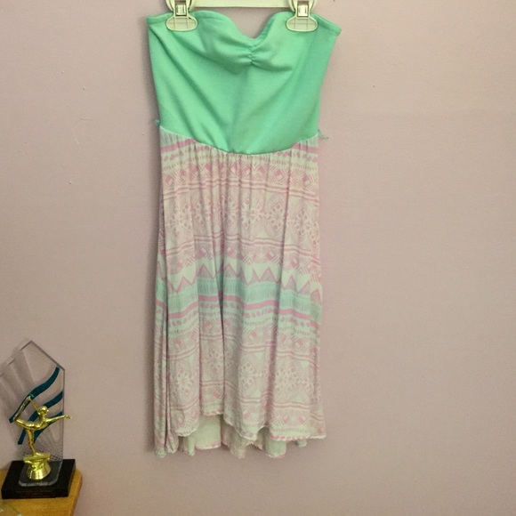 Strapless mint & purple dress