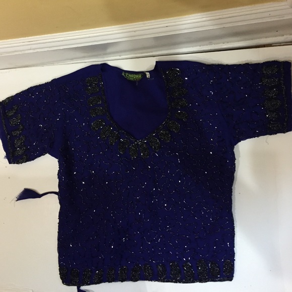 Royal blue dressy beaded top