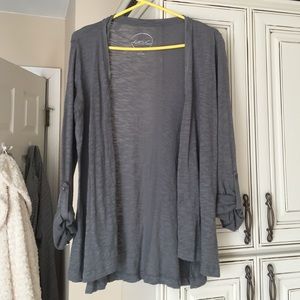 Gray knit cardigan w cuffed sleeves