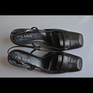PRADA sling back brown leather shoe 35.5