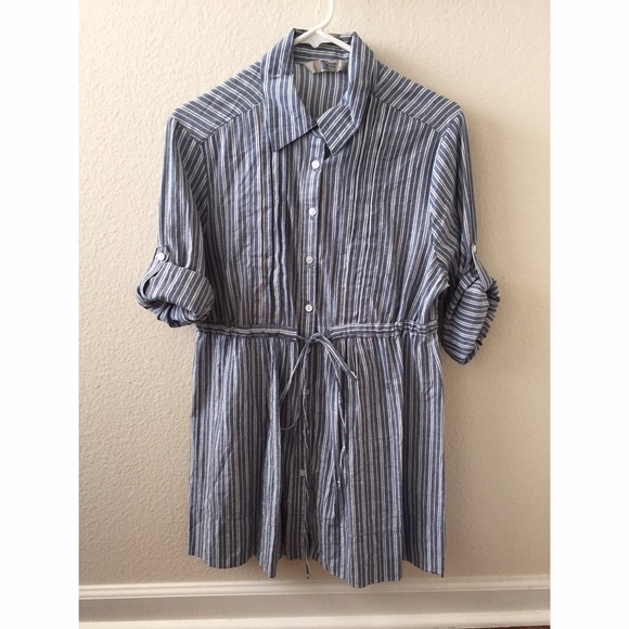 Blue and White Striped Button Up Flowy Top