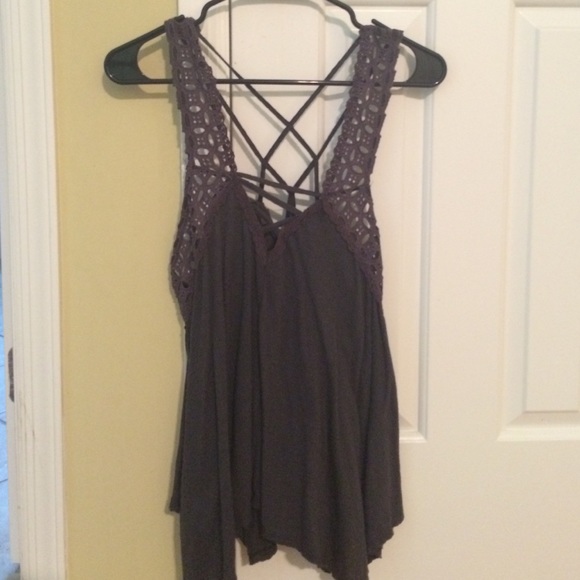 FREE PEOPLE CHARCOAL GREY CRISS CROSS SHIRT NWOT