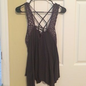 FREE PEOPLE CHARCOAL GREY CRISS CROSS SHIRT NWOT