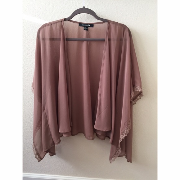 Beige Kimono with Lace Detail