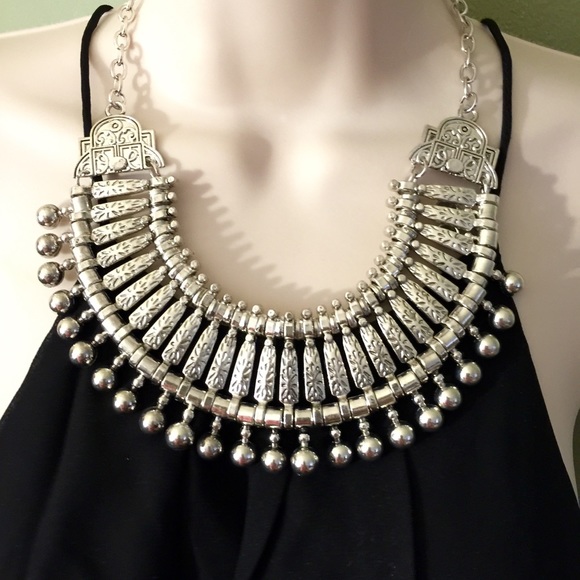 Gypsy Boho Bib Choker Coin Necklace Gothic Chunky Silver Statement NEW - Picture 3 of 8