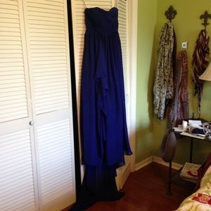Royal blue strapless formal gown
