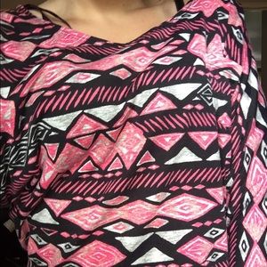 Pink, black and white tribal print top