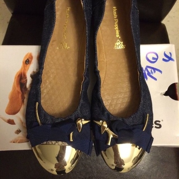 Hush Puppies Denim Blue Gold Dog Flats Size 8.5 - Picture 1 of 4