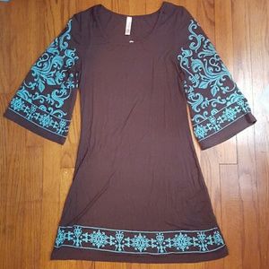 Chocolate brown and blue shift dresa