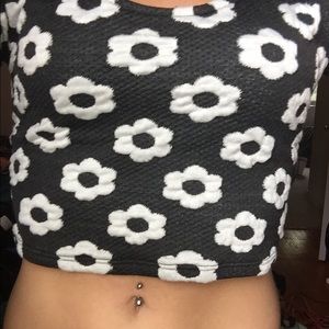 Black and white floral crop top
