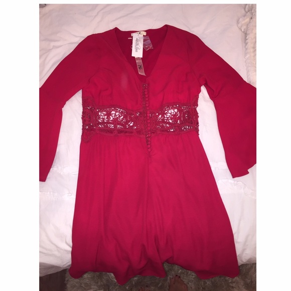 Dark red/ garnet lace long sleeve shirt dress
