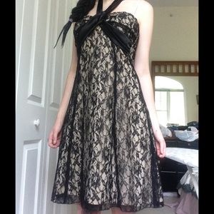 Black lace halter top dress