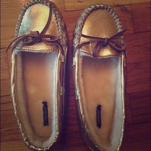 Metallic Gold Moccasins
