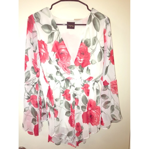 Audrey Other - Floral bell sleeve romper.