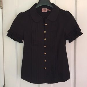 Juicy Couture Black Collared Top with Gold Buttons