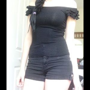 Black ruffle-sleeve shirt