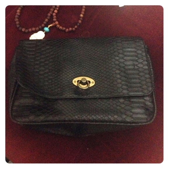 Black crocodile/ python like fabric clutch