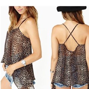 Leopard Chiffon Tank Backless Tops