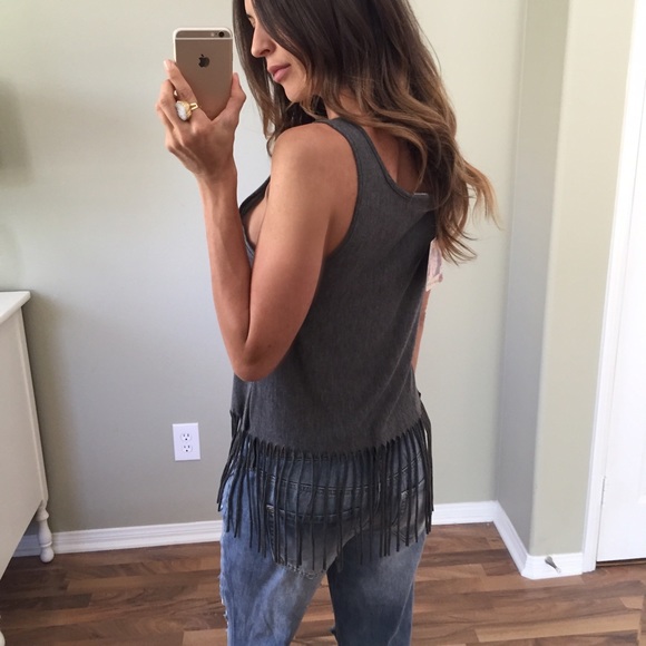 Sold • Boho Grey Patterned Fringe Top - Picture 3 of 4